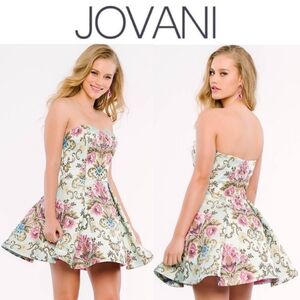 *Jovani Strapless Floral Mini Dress Rhinestones and Paisley Print*